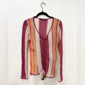 Roberto Cavalli Y2K Crochet Knit Lace-Up Top Feather Tassel Boho